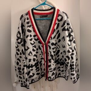 NY&C Leopard Print Cardigan with Red Trim